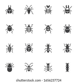 Bugs insects  vector icons set, modern solid symbol collection, Pests bug filled style pictogram pack. Signs, logo illustration. Set includes icons as caterpillar, beetle, parasite, cricket, flea, ant