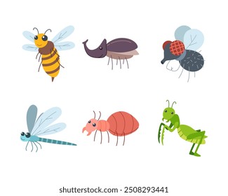 Bugs and insects vector set. Illustration of different insects. Vector isolated on white background