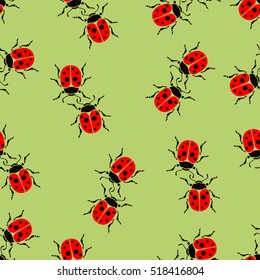 Bugs ladybug seamless pattern, insects vector background. For fabric design, wallpaper, wrapping, print, paper, decoration
