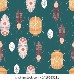 Bugs and Leaves Vector Seamless Pattern