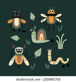 bugs live cute character drawing set as vector for kids fashion