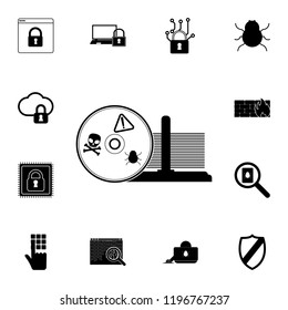 Bugs on CD icon. Detailed set of cyber security. Premium graphic design. One of the collection icons for websites, web design, mobile app on white background