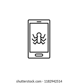 bugs in phone icon. Element of crime and punishment icon for mobile concept and web apps. Thin line bugs in phone icon can be used for web and mobile