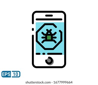 bugs in phone icon. Simple thin line, outline vector of crime Investigation icons for ui and ux, website or mobile application. Filled line style icon. EPS 10