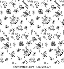 Bugs simple doodle vector pattern