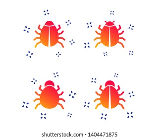 Bugs vaccination icons. Virus software error sign symbols. Random dynamic shapes. Gradient bugs icon. Vector