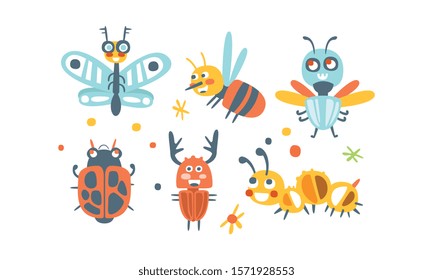 Bugs Vector Set. Funny Cartoon Insects Collection