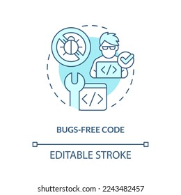 Bugs-free code turquoise concept icon. Functional programming benefit abstract idea thin line illustration. Performance. Isolated outline drawing. Editable stroke. Arial, Myriad Pro-Bold fonts used