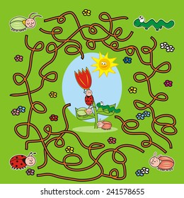 bugs,labyrinth,vector funny illustration, game for children