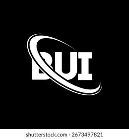 Logotipo de BUI. B UI letra. Diseño del logotipo de la letra de BUI. Logotipo BUI de las iniciales enlazado con el círculo y el logotipo del monograma en mayúsculas. Tipografía BUI para tecnología, negocio y marca inmobiliaria.