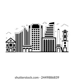 Buiding in glyph illustration, biggest commercial and financial country 