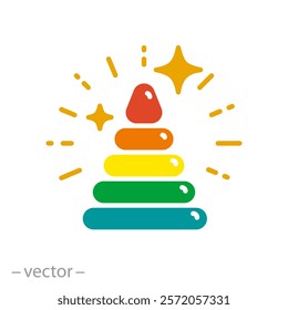 build baby tower, pyramid toy icon, childhood concept, flat vector illustration