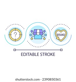 Erstellen Sie ein Symbol für das Konzept der Markenbindung. Bestimmung potenzieller Kunden. Gewerbliche Entwicklung abstrakte Idee dünne Linie Illustration. Einzeln Umrisszeichnung. Bearbeitbarer Hub