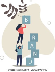 Construir marca o conocimiento de marca, marketing o publicidad para la reputación de la empresa, estrategia para promover el concepto de estrategia de productos o ventas.ilustración vectorial plana.