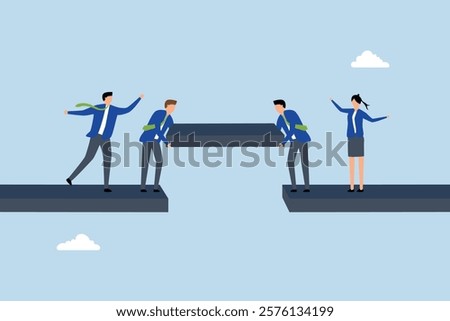 Build business bridge connect path together,, professionals collaborate to create the pathway for connection. 