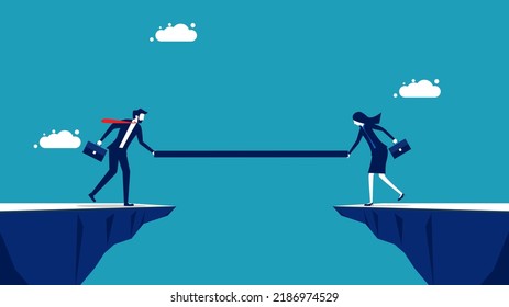 Build a business bridge. A team of businessmen building a bridge. business concept 