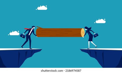 Build a business bridge. A team of businessmen building a bridge. business concept 