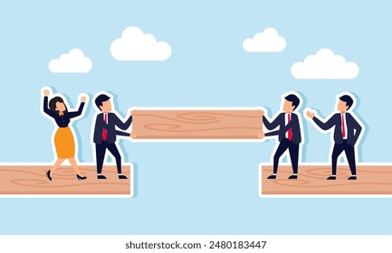 Build a business bridge  teamwork and collaboration for mutual success, concept of Businesspeople work together, building a bridge to connect the way