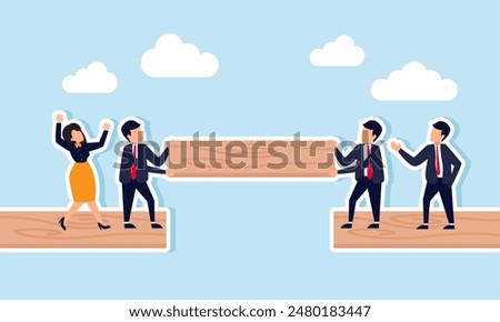 Build a business bridge  teamwork and collaboration for mutual success, concept of Businesspeople work together, building a bridge to connect the way