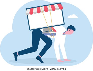 Build a business. Businessman with online store running forward

