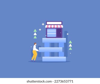 Build a business foundation so that it can be successful and not go bankrupt. Strengthening the value and knowledge of business. a businessman and effort. illustration concept design. vector elements