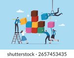 Build business framework, teamwork help development growth, improvement process or planning together, help or support team concept, business people help build framework block growing structure.
