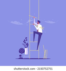 Build business success stairs, self development or career growth and job improvement, growing up or job promotion concept, businessman building staircase to progress ascending business growth