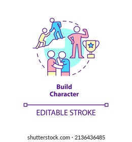 Build Character Concept Icon. Upbringing Mentally Strong Children Abstract Idea Thin Line Illustration. Strengthening Mind. Isolated Outline Drawing. Editable Stroke. Arial, Myriad Pro-Bold Fonts Used