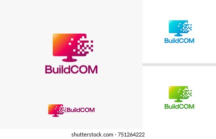 Build Computer logo template, Pixel Computer Technology logo designs vector