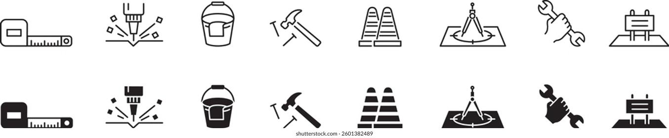 Build and construction icon set. Editable stroke vector illustration.
