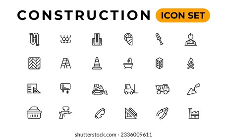 Build and construction thin line icons vector 