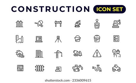 Build and construction thin line icons vector