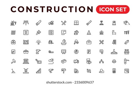 Build and construction thin line icons vector 