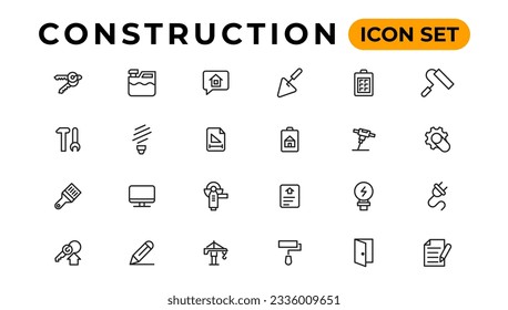 Build and construction thin line icons vector