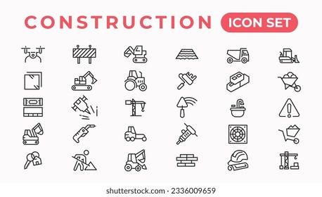 Construir y construir iconos de línea delgada vectorial 