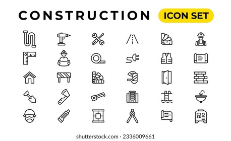 Build and construction thin line icons vector 