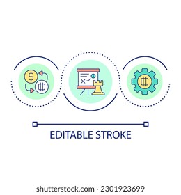 Build crypto trade strategy loop concept icon. Stock market analytics. Blockchain and mining abstract idea thin line illustration. Isolated outline drawing. Editable stroke. Arial font used