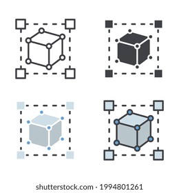 Build a cube room. Geometric shape. Cubic. Four squares in dimension. Digital Hexagon geometry construction project. Prototype. 3D Modeling icon. Vector illustration. Design on white background. EPS10