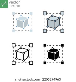 Baue einen Würfel-Raum! Geometrische Form. Kubisch. Vier Quadrate in der Dimension. Projekt zur Konstruktion der digitalen Hexagon-Geometrie. Prototyp. 3D-Modellierungssymbol. Vektorgrafik. Design auf weißem Hintergrund. EPS10