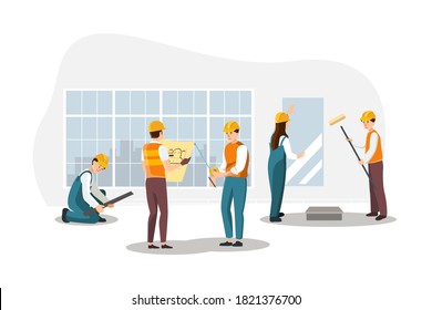 Build a decorating process. Renovation of rooms, repair of flat illustration.