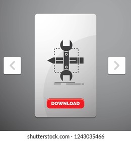 Build, design, develop, sketch, tools Glyph Icon in Carousal Pagination Slider Design & Red Download Button