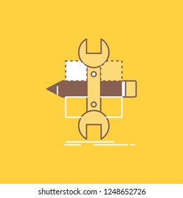 Build, design, develop, sketch, tools Flat Line Filled Icon. Beautiful Logo button over yellow background for UI and UX, website or mobile application