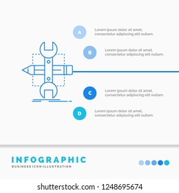 Build, design, develop, sketch, tools Infographics Template for Website and Presentation. Line Blue icon infographic style vector illustration