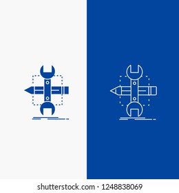 Build, design, develop, sketch, tools Line and Glyph web Button in Blue color Vertical Banner for UI and UX, website or mobile application