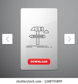 Build, design, develop, tool, tools Line Icon in Carousal Pagination Slider Design and Red Download Button