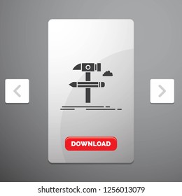 Build, design, develop, tool, tools Glyph Icon in Carousal Pagination Slider Design & Red Download Button