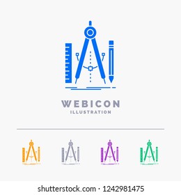 Build, design, geometry, math, tool 5 Color Glyph Web Icon Template isolated on white. Vector illustration