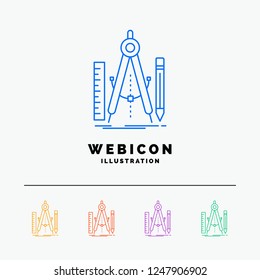 Build, design, geometry, math, tool 5 Color Line Web Icon Template isolated on white. Vector illustration