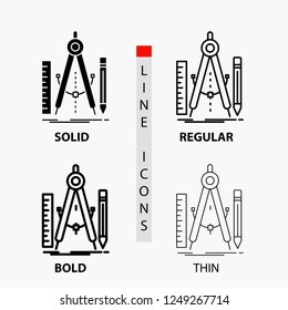 Build, design, geometry, math, tool Icon in Thin, Regular, Bold Line and Glyph Style. Vector illustration