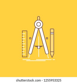 Build, design, geometry, math, tool Flat Line Filled Icon. Beautiful Logo button over yellow background for UI and UX, website or mobile application